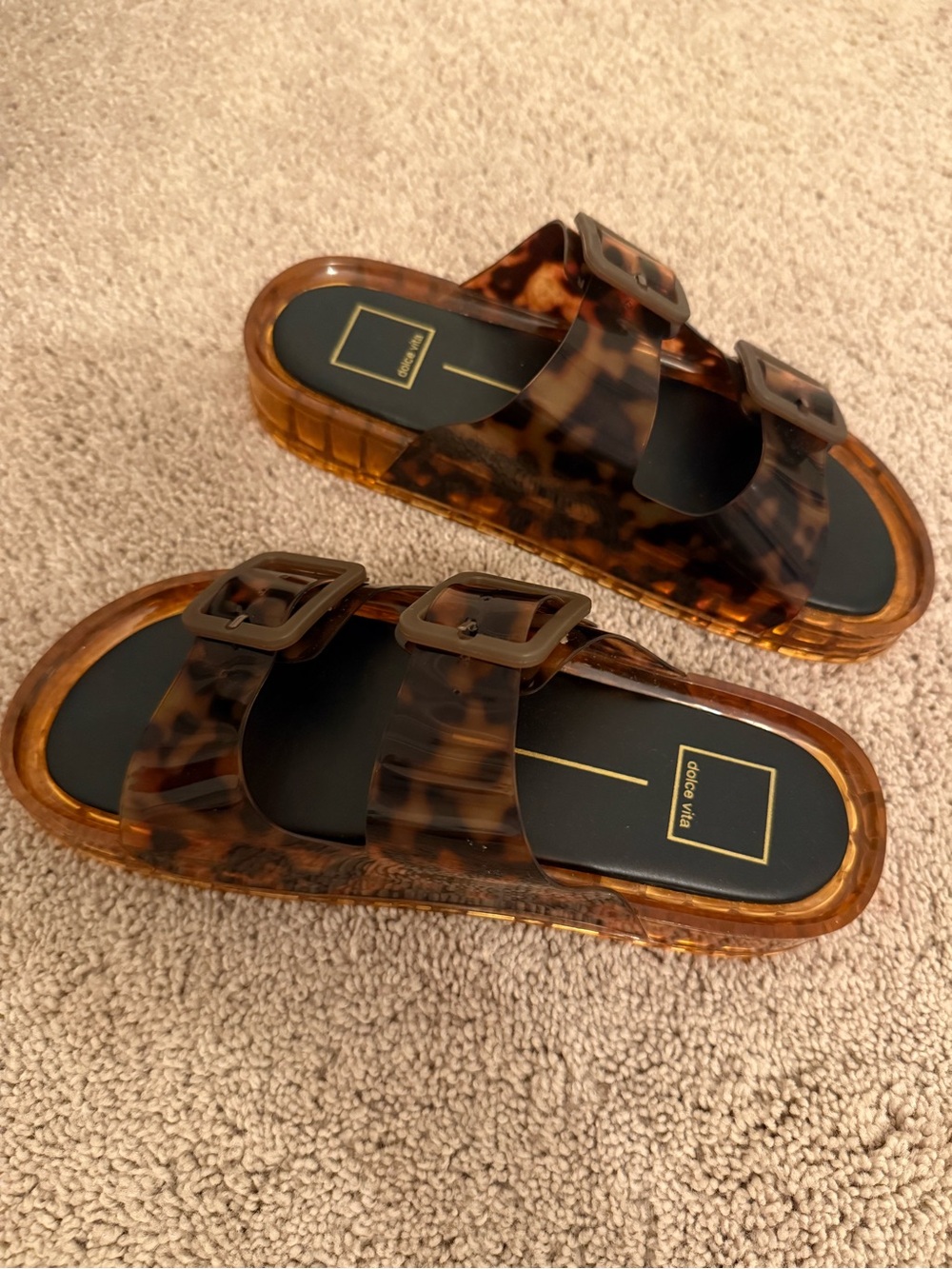 Dolce Vita Julio Tortoiseshell Vinyl Double Buckle Jelly Slides - Picture 4 of 7